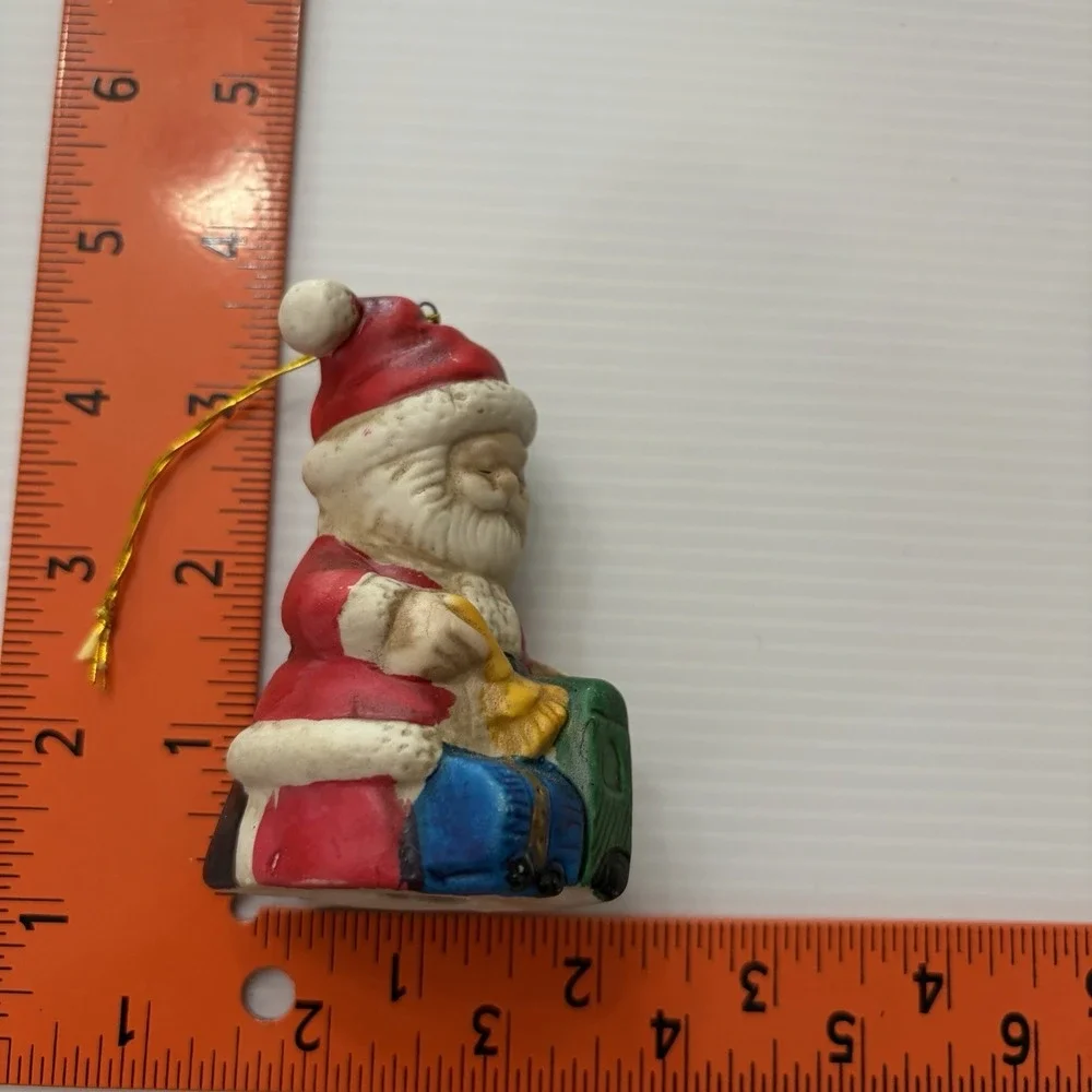Vintage Bisque Ceramic Santa & Snowman Christmas Ornaments Set Of 2